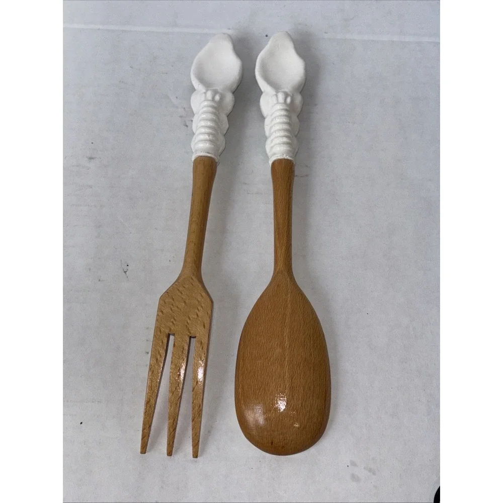 Salad‎ Serving Set Made in Italy Hand Painted Ceramic Utensil's